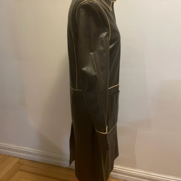 Rare vintage Mark Eisen collection brown leather coat with light tan piping - Picture 3 of 9